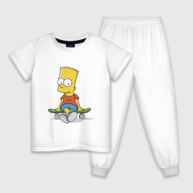 Детская пижама хлопок с принтом Барт на скейте в Екатеринбурге, 100% хлопок |  брюки и футболка прямого кроя, без карманов, на брюках мягкая резинка на поясе и по низу штанин
 | simpsons | барт симпсон | симпсоны