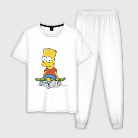 Мужская пижама хлопок с принтом Барт на скейте в Екатеринбурге, 100% хлопок | брюки и футболка прямого кроя, без карманов, на брюках мягкая резинка на поясе и по низу штанин
 | simpsons | барт симпсон | симпсоны