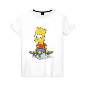 Женская футболка хлопок с принтом Барт на скейте в Екатеринбурге, 100% хлопок | прямой крой, круглый вырез горловины, длина до линии бедер, слегка спущенное плечо | simpsons | барт симпсон | симпсоны