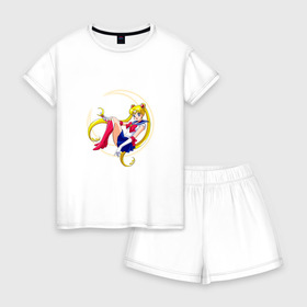 Женская пижама с шортиками хлопок с принтом Sailor Moon в Екатеринбурге, 100% хлопок | футболка прямого кроя, шорты свободные с широкой мягкой резинкой | sailor moon | sailormoon | сейлор мун | сейлормун