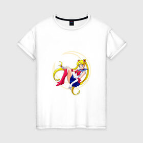 Женская футболка хлопок с принтом Sailor Moon в Екатеринбурге, 100% хлопок | прямой крой, круглый вырез горловины, длина до линии бедер, слегка спущенное плечо | sailor moon | sailormoon | сейлор мун | сейлормун