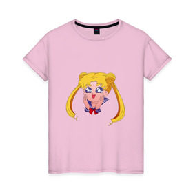 Женская футболка хлопок с принтом Sailor Moon в Екатеринбурге, 100% хлопок | прямой крой, круглый вырез горловины, длина до линии бедер, слегка спущенное плечо | Тематика изображения на принте: sailor moon | sailormoon | сейлор мун | сейлормун
