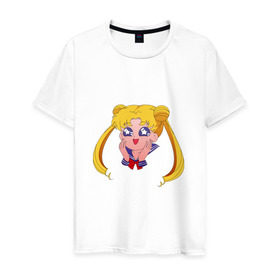 Мужская футболка хлопок с принтом Sailor Moon в Екатеринбурге, 100% хлопок | прямой крой, круглый вырез горловины, длина до линии бедер, слегка спущенное плечо. | Тематика изображения на принте: sailor moon | sailormoon | сейлор мун | сейлормун