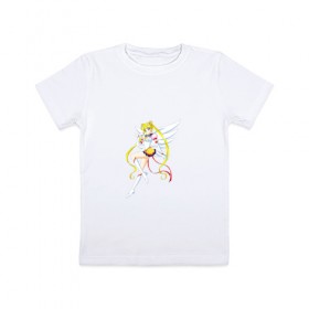 Детская футболка хлопок с принтом Sailor Moon в Екатеринбурге, 100% хлопок | круглый вырез горловины, полуприлегающий силуэт, длина до линии бедер | Тематика изображения на принте: sailor moon | sailormoon | сейлор мун | сейлормун
