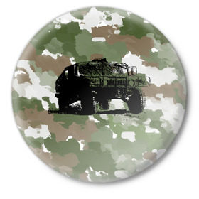 Значок с принтом Jeep в Екатеринбурге,  металл | круглая форма, металлическая застежка в виде булавки | 23 февраля | hummer | jeep | авто | армейская | армия | внедорожник | военная | джип | камуфляж | милитари | россия | хамер