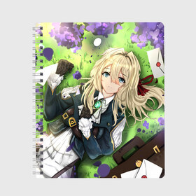 Тетрадь с принтом Violet Evergarden в Екатеринбурге, 100% бумага | 48 листов, плотность листов — 60 г/м2, плотность картонной обложки — 250 г/м2. Листы скреплены сбоку удобной пружинной спиралью. Уголки страниц и обложки скругленные. Цвет линий — светло-серый
 | Тематика изображения на принте: anime | violet evergarden | аниме | вайолет эвергарден