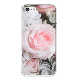 Чехол для iPhone 5/5S матовый с принтом розы в Екатеринбурге, Силикон | Область печати: задняя сторона чехла, без боковых панелей | букет | винтаж | зелень | листья | розовые розы | романтика | цветы
