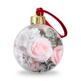 Ёлочный шар с принтом розы в Екатеринбурге, Пластик | Диаметр: 77 мм | букет | винтаж | зелень | листья | розовые розы | романтика | цветы