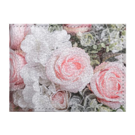 Обложка для студенческого билета с принтом розы в Екатеринбурге, натуральная кожа | Размер: 11*8 см; Печать на всей внешней стороне | Тематика изображения на принте: букет | винтаж | зелень | листья | розовые розы | романтика | цветы