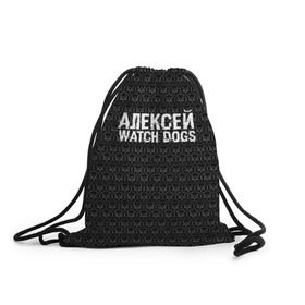 Рюкзак-мешок 3D с принтом Алексей Watch Dogs в Екатеринбурге, 100% полиэстер | плотность ткани — 200 г/м2, размер — 35 х 45 см; лямки — толстые шнурки, застежка на шнуровке, без карманов и подкладки | алексей | алеша | леша