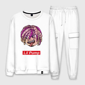 Мужской костюм хлопок с принтом Lil Pump в Екатеринбурге, 100% хлопок | на свитшоте круглая горловина, мягкая резинка по низу. Брюки заужены к низу, на них два вида карманов: два “обычных” по бокам и два объемных, с клапанами, расположенные ниже линии бедра. Брюки с мягкой трикотажной резинкой на поясе и по низу штанин. В поясе для дополнительного комфорта — широкие завязки | face | gang | lil | pump | rap | качер | лил | маленький | насос | памп | репер | рэпер | рэппер | с дредами