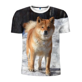 Мужская футболка 3D спортивная с принтом Акита-ину в Екатеринбурге, 100% полиэстер с улучшенными характеристиками | приталенный силуэт, круглая горловина, широкие плечи, сужается к линии бедра | Тематика изображения на принте: акита | животное | животные | ину | овчарка | пес | песик | псы | сиба | собака | собаки | шиба