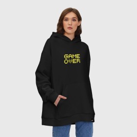 Худи SuperOversize хлопок с принтом Game Over yellow в Екатеринбурге, 70% хлопок, 30% полиэстер, мягкий начес внутри | карман-кенгуру, эластичная резинка на манжетах и по нижней кромке, двухслойный капюшон
 | 