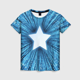 Женская футболка 3D с принтом Звезда в Екатеринбурге, 100% полиэфир ( синтетическое хлопкоподобное полотно) | прямой крой, круглый вырез горловины, длина до линии бедер | взрыв | звезда | звездочка | космос | огонёк | свет