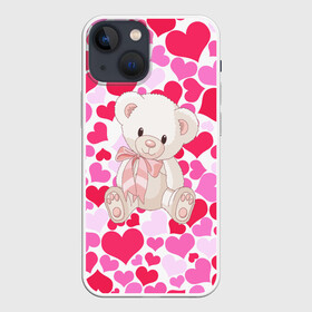 Чехол для iPhone 13 mini с принтом Белый Мишка в Екатеринбурге,  |  | 14 февраля | bear | love | teddy | абстракция | арт | девушкам | день всех влюбленных | день святого валентина | животные | медведь | милые | мишка | сердечки | тедди