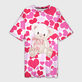 Платье-футболка 3D с принтом Белый Мишка в Екатеринбурге,  |  | 14 февраля | bear | love | teddy | абстракция | арт | девушкам | день всех влюбленных | день святого валентина | животные | медведь | милые | мишка | сердечки | тедди