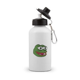 Бутылка спортивная с принтом Pepe frog в Екатеринбурге, металл | емкость — 500 мл, в комплекте две пластиковые крышки и карабин для крепления | Тематика изображения на принте: meme pepe мем прикол лягушка