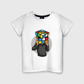 Детская футболка хлопок с принтом ГОЛОВОЛОМКА в Екатеринбурге, 100% хлопок | круглый вырез горловины, полуприлегающий силуэт, длина до линии бедер | голова | кубик рубика