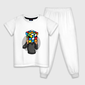 Детская пижама хлопок с принтом ГОЛОВОЛОМКА в Екатеринбурге, 100% хлопок |  брюки и футболка прямого кроя, без карманов, на брюках мягкая резинка на поясе и по низу штанин
 | голова | кубик рубика