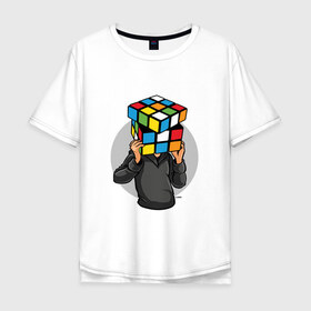Мужская футболка хлопок Oversize с принтом ГОЛОВОЛОМКА в Екатеринбурге, 100% хлопок | свободный крой, круглый ворот, “спинка” длиннее передней части | голова | кубик рубика