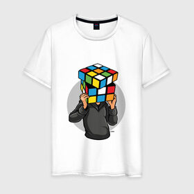 Мужская футболка хлопок с принтом ГОЛОВОЛОМКА в Екатеринбурге, 100% хлопок | прямой крой, круглый вырез горловины, длина до линии бедер, слегка спущенное плечо. | голова | кубик рубика