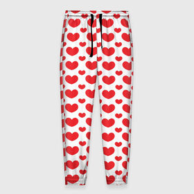 Мужские брюки 3D с принтом Красные сердечки в Екатеринбурге, 100% полиэстер | манжеты по низу, эластичный пояс регулируется шнурком, по бокам два кармана без застежек, внутренняя часть кармана из мелкой сетки | 