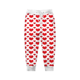 Детские брюки 3D с принтом Красные сердечки в Екатеринбурге, 100% полиэстер | манжеты по низу, эластичный пояс регулируется шнурком, по бокам два кармана без застежек, внутренняя часть кармана из мелкой сетки | 