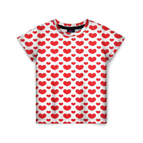 Детская футболка 3D с принтом Красные сердечки в Екатеринбурге, 100% гипоаллергенный полиэфир | прямой крой, круглый вырез горловины, длина до линии бедер, чуть спущенное плечо, ткань немного тянется | 
