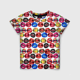 Детская футболка 3D с принтом Lips Pattern в Екатеринбурге, 100% гипоаллергенный полиэфир | прямой крой, круглый вырез горловины, длина до линии бедер, чуть спущенное плечо, ткань немного тянется | lips | love | pattern | pop art | арт | губы | девушкам | любовь | пафосные | поп арт | поцелуй | текстура | узор