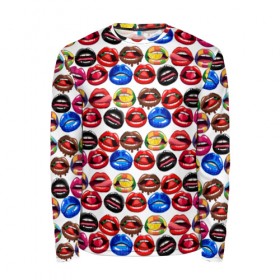 Мужской лонгслив 3D с принтом Lips Pattern в Екатеринбурге, 100% полиэстер | длинные рукава, круглый вырез горловины, полуприлегающий силуэт | lips | love | pattern | pop art | арт | губы | девушкам | любовь | пафосные | поп арт | поцелуй | текстура | узор
