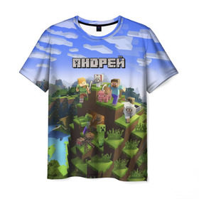 Мужская футболка 3D с принтом Андрей - Minecraft в Екатеринбурге, 100% полиэфир | прямой крой, круглый вырез горловины, длина до линии бедер | minecraft | андре | андрей | андруха | андрюшка | добывать | игра | игрушка | имя | компьютерная | кубики | майкрафт | майн крафт | майнкрафт | пиксели | пиксель | ремесло | с именем | шахта