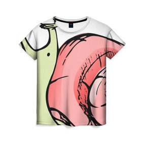 Женская футболка 3D с принтом Гламурная улитка в Екатеринбурге, 100% полиэфир ( синтетическое хлопкоподобное полотно) | прямой крой, круглый вырез горловины, длина до линии бедер | Тематика изображения на принте: гламурная | животные | прикольная | улитка