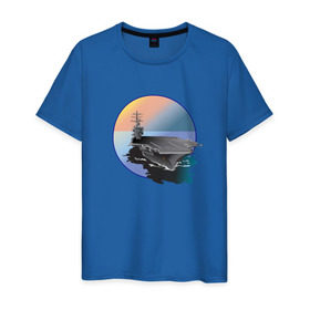 Мужская футболка хлопок с принтом Авианосец в Екатеринбурге, 100% хлопок | прямой крой, круглый вырез горловины, длина до линии бедер, слегка спущенное плечо. | авианосец | вода | военная техника | корабль | мужчинам | парням | судно