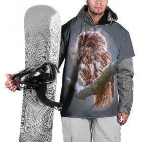 Накидка на куртку 3D с принтом Сова в Екатеринбурге, 100% полиэстер |  | owl | ветка | ночной хищник | птица | птичка | серый | сова | хищная птица | хищник