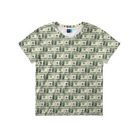 Детская футболка 3D с принтом Доллары в Екатеринбурге, 100% гипоаллергенный полиэфир | прямой крой, круглый вырез горловины, длина до линии бедер, чуть спущенное плечо, ткань немного тянется | Тематика изображения на принте: dollars | money | usa | деньги | доллар | паттерн | сша