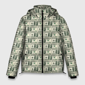 Мужская зимняя куртка 3D с принтом Доллары в Екатеринбурге, верх — 100% полиэстер; подкладка — 100% полиэстер; утеплитель — 100% полиэстер | длина ниже бедра, свободный силуэт Оверсайз. Есть воротник-стойка, отстегивающийся капюшон и ветрозащитная планка. 

Боковые карманы с листочкой на кнопках и внутренний карман на молнии. | Тематика изображения на принте: dollars | money | usa | деньги | доллар | паттерн | сша