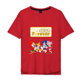 Мужская футболка хлопок Oversize с принтом Sega Forever в Екатеринбурге, 100% хлопок | свободный крой, круглый ворот, “спинка” длиннее передней части | Тематика изображения на принте: knuckles | sonic | tails | наклз | сега | соник | тейлз