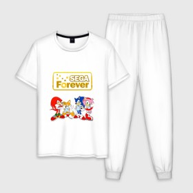 Мужская пижама хлопок с принтом Sega Forever в Екатеринбурге, 100% хлопок | брюки и футболка прямого кроя, без карманов, на брюках мягкая резинка на поясе и по низу штанин
 | knuckles | sonic | tails | наклз | сега | соник | тейлз