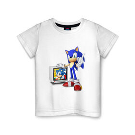 Детская футболка хлопок с принтом Sonic в Екатеринбурге, 100% хлопок | круглый вырез горловины, полуприлегающий силуэт, длина до линии бедер | Тематика изображения на принте: sega | сега | соник