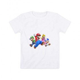 Детская футболка хлопок с принтом Mario Team в Екатеринбурге, 100% хлопок | круглый вырез горловины, полуприлегающий силуэт, длина до линии бедер | nintendo | марио | нинтендо