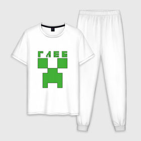 Мужская пижама хлопок с принтом Глеб - Minecraft в Екатеринбурге, 100% хлопок | брюки и футболка прямого кроя, без карманов, на брюках мягкая резинка на поясе и по низу штанин
 | Тематика изображения на принте: 