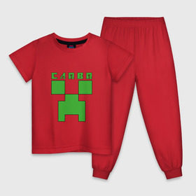 Детская пижама хлопок с принтом Слава - Minecraft в Екатеринбурге, 100% хлопок |  брюки и футболка прямого кроя, без карманов, на брюках мягкая резинка на поясе и по низу штанин
 | Тематика изображения на принте: вячеслав | крипер | майнкрафт
