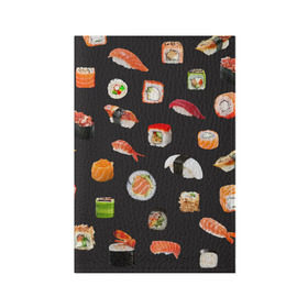 Обложка для паспорта матовая кожа с принтом Суши в Екатеринбурге, натуральная матовая кожа | размер 19,3 х 13,7 см; прозрачные пластиковые крепления | food | rolls | sushi | tokyo | еда | роллы | суши | токио