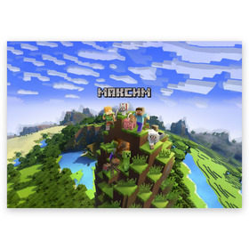 Поздравительная открытка с принтом Максим - Minecraft в Екатеринбурге, 100% бумага | плотность бумаги 280 г/м2, матовая, на обратной стороне линовка и место для марки
 | Тематика изображения на принте: крипер | майнкрафт
