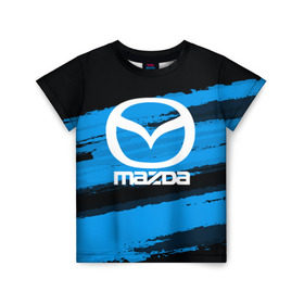 Детская футболка 3D с принтом Mazda MOTORs Blue в Екатеринбурге, 100% гипоаллергенный полиэфир | прямой крой, круглый вырез горловины, длина до линии бедер, чуть спущенное плечо, ткань немного тянется | Тематика изображения на принте: 