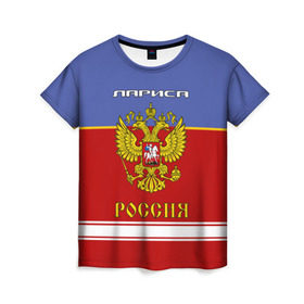 Женская футболка 3D с принтом Хоккеистка Лариса в Екатеринбурге, 100% полиэфир ( синтетическое хлопкоподобное полотно) | прямой крой, круглый вырез горловины, длина до линии бедер | 