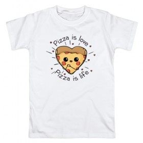 Мужская футболка хлопок с принтом Пицца-это любовь в Екатеринбурге, 100% хлопок | прямой крой, круглый вырез горловины, длина до линии бедер, слегка спущенное плечо. | 14 февраля | любовь | пицца