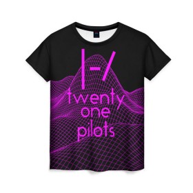 Женская футболка 3D с принтом twenty one pilots neon music в Екатеринбурге, 100% полиэфир ( синтетическое хлопкоподобное полотно) | прямой крой, круглый вырез горловины, длина до линии бедер | группа | инди поп | синти поп