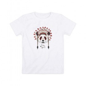 Детская футболка хлопок с принтом Панда в Екатеринбурге, 100% хлопок | круглый вырез горловины, полуприлегающий силуэт, длина до линии бедер | индеец | инди | медведи | медведь | панда | панды | с медведем | с пандой