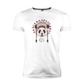 Мужская футболка премиум с принтом Панда в Екатеринбурге, 92% хлопок, 8% лайкра | приталенный силуэт, круглый вырез ворота, длина до линии бедра, короткий рукав | индеец | инди | медведи | медведь | панда | панды | с медведем | с пандой